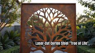 Patung Layar Taman "Pohon Kehidupan" Corten Steel yang Dipotong Laser