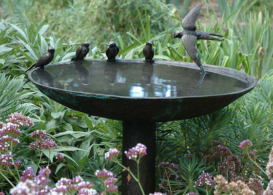 Harga yang bagus Ukuran Hidup Metal Casting Bronze Bird Bath Bowl Statue Patung Luar Ruang on line