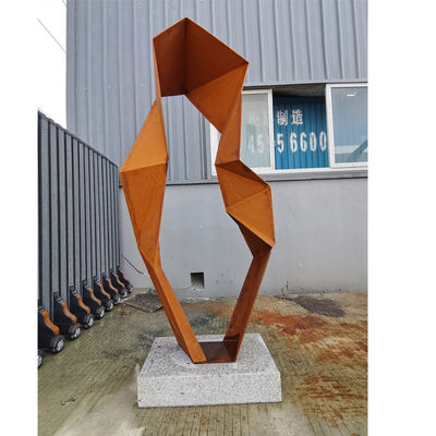 Harga yang bagus Abstrak Geometri 120cm Tinggi Corten Steel Weathering Sculpture Dengan Rusty Finish on line