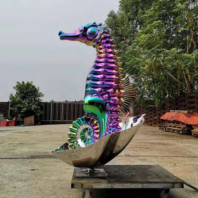 Harga yang bagus 200cm Outdoor Stainless Steel Sea Horse Sculpture Lapisan PVD on line