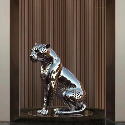 Harga yang bagus China pabrik patung Hotel dekorasi stainless steel Cheetah patung hewan on line