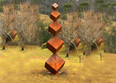 Harga yang bagus Dekorasi Besar Bentuk Kubus Patung Taman Logam Corten Steel Rusty Finish on line