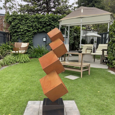 Harga yang bagus Modern Outdoor Garden Decorative Rusted Corten Steel Tiered Cube Sculpture on line