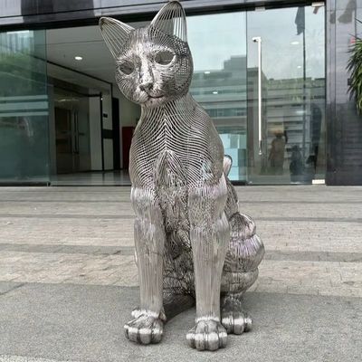 Harga yang bagus Modern Art Cat Animal Decorative Metal Stainless Steel Sculpture Outdoor Large Statue Factory on line