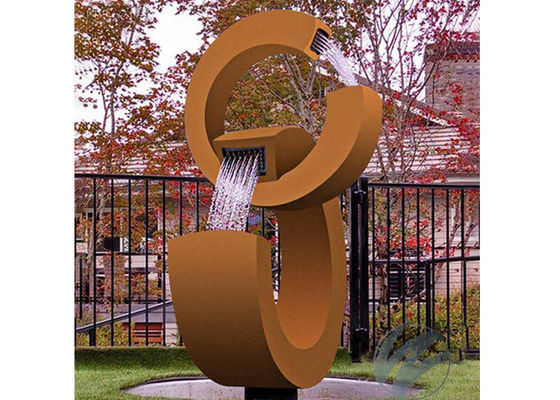 Harga yang bagus Fitur Air Modern Rusty Corten Steel Taman Air Mancur 2C Bentuk on line