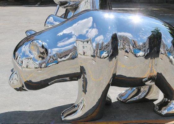 Patung Beruang Cermin Stainless Steel Kontemporer Tinggi 55cm