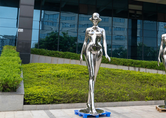 Harga yang bagus Dekorasi Taman Patung Wanita Stainless Steel Dipoles Tinggi 200cm on line