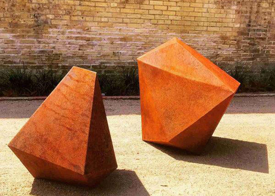 Logam Dekorasi Taman Abstrak Patung Geometri Baja Corten