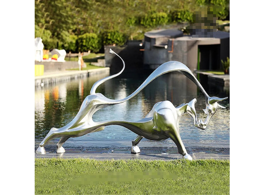 Harga yang bagus Dekorasi Kontemporer Matt Stainless Steel Bull Sculpture Dengan Ukuran Panjang 180cm on line