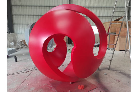 2M Merah Dicat Bola Patung Stainless Steel Dekorasi Taman