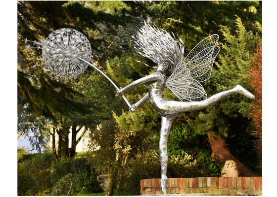 Ukuran besar patung peri dan dandelion stainless steel untuk dekorasi taman