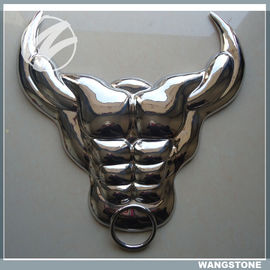 Harga yang bagus 50cm Logam Dinding Patung Painted Buffalo Skull Wall Art Bahan Stainless Steel on line