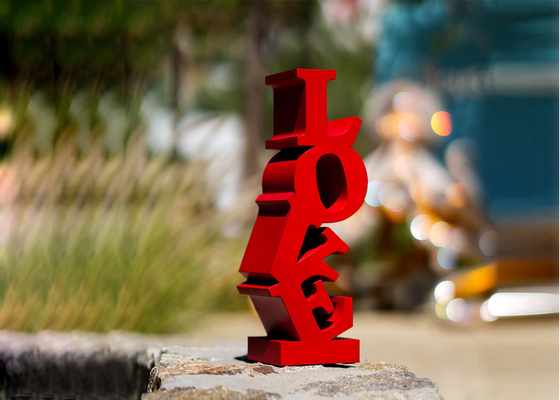 Harga yang bagus Ukuran Besar Landscape Dekoratif Merah Stainless Steel Cinta Patung on line