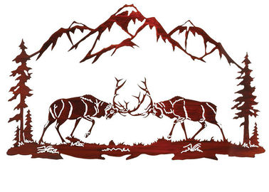 Harga yang bagus Battling Buck Nature Metal Wall Sculpture / Dekorasi Dinding Patung Logam on line