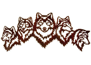 Harga yang bagus Vivid Five Wolves Kontemporer Desain Patung Dinding Logam Populer on line