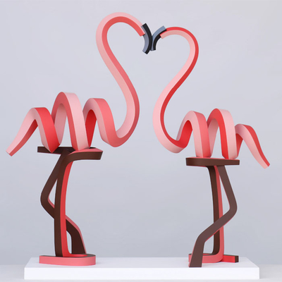 Harga yang bagus Fiberglass Bird Pink Tall Love of Flamingos Produsen Patung on line