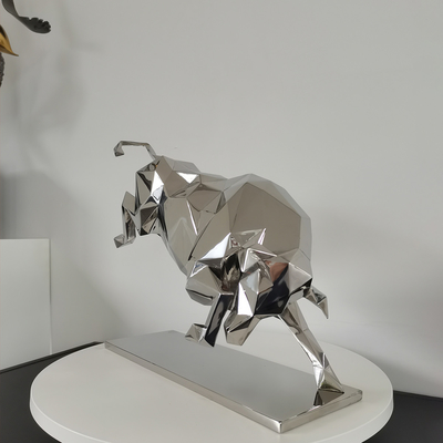 Dekorasi Taman Luar Ruang Stainless Steel Polished Bull Sculpture