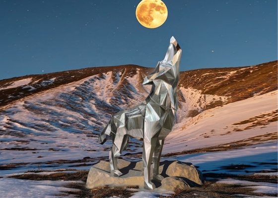 Seni Ukuran Besar Abstrak Sculpture Stainless Steel Art Wolf Teknik Pengelasan Logam untuk dekorasi