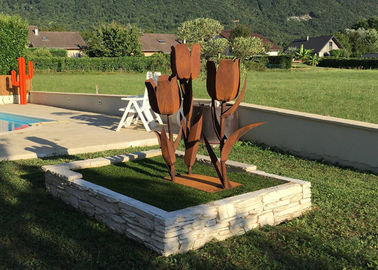 Harga yang bagus Manusia hidup Corten Steel Tulip abstrak patung bunga untuk dekorasi taman on line