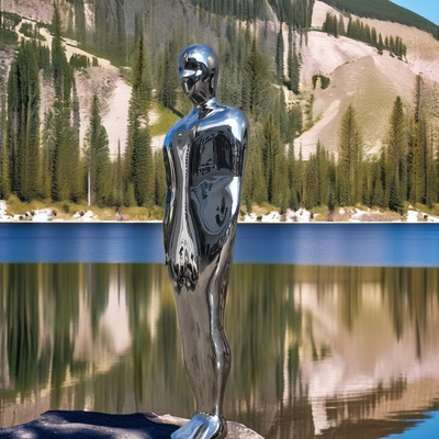 Custom Modern Abstrak Man Sculpture Rustless Steel Ukuran Hidup Cermin Metal Art Polished