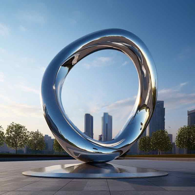 Harga yang bagus Modern Estetika Seni Logam Luar Ruangan Besar Cermin Lingkaran Stainless Steel Patung on line