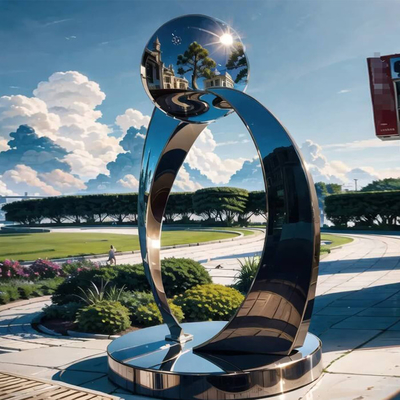 Taman Luar Ruangan Besar Seni Abstrak Metal Cermin Polished Sculpture Baja Rinsless Hotel Kerajinan Metal Luar Ruangan