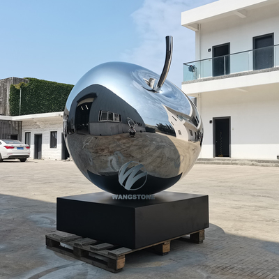 Air tahan cuaca kaca spion stainless steel patung apel seni taman luar ruangan dekorasi teras modern