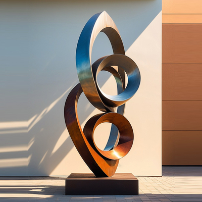 Dekorasi Rust Steel Combine dengan Stainless Steel Circle Sculpture
