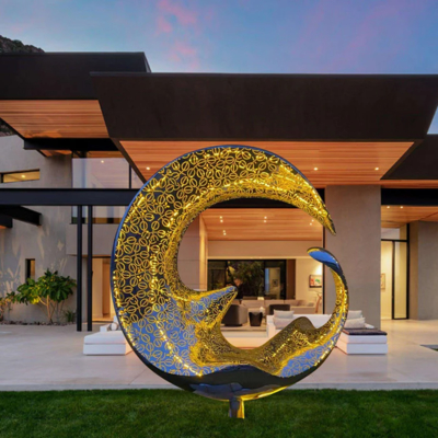 Harga yang bagus Produsen patung taman besar Sculpture Bulan Sabit yang diterangi dari stainless steel on line
