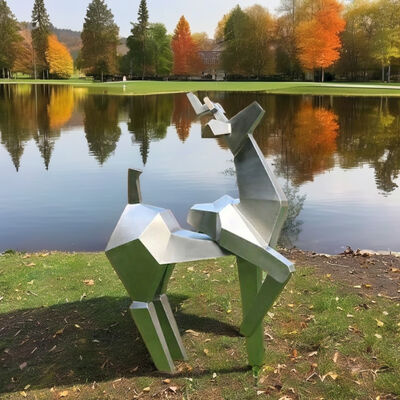Harga yang bagus Outdoor Geometric Deer Statue Modern Stainless Steel Yard Art Ornament on line