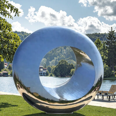 Harga yang bagus Giant Urban Modern Landscape Mirror Polished Stainless Steel Ring Sculpture Kota Instalasi Seni Publik on line
