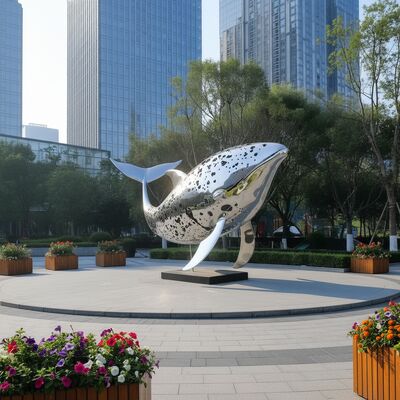 Harga yang bagus Patung Paus Stainless Steel Luar Ruangan Modern Besar dengan Permukaan Poles Cermin & Bertitik untuk Dekorasi Seni Taman, Taman, Plaza on line