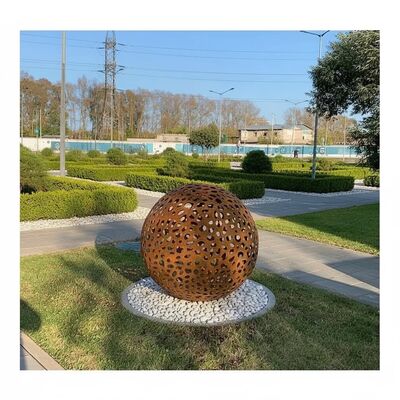 Corten Steel Sphere Sculpture Rusty Metal Garden Sphere untuk Dekorasi Luar Ruangan