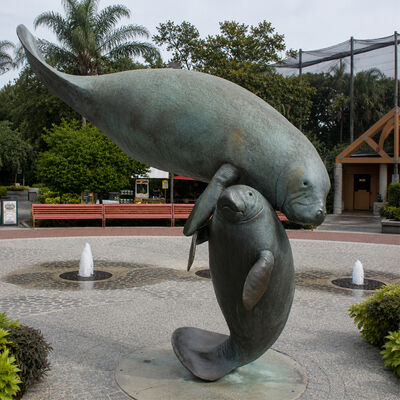 Harga yang bagus Patung Manatee Perunggu Besar Ibu dan Bayi Hewan Laut Taman Pantai Patung Seni Luar Ruangan on line
