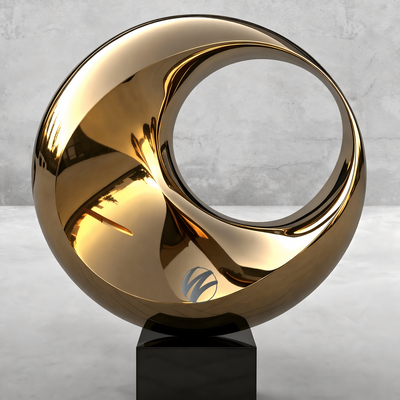 Harga yang bagus Titanium Gold Polished Abstract Ring Sculpture dengan Black Granite Base ♪ Modern Large Outdoor & Indoor Luxury Metal Art Statue on line