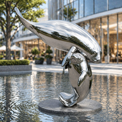 Harga yang bagus Ukuran Hidup Outdoor Sculpture Manatee Stainless Steel Mirror Patung Hewan Samudra yang Dipoli untuk Plaza Park Dekorasi Pantai Seni on line