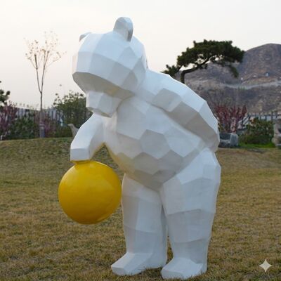 Dekorasi Taman Geometri Lukisan Sculpture Beruang Baja Rostless