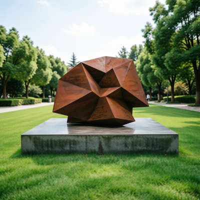 Harga yang bagus Patung Seni Geometris Baja Corten Abstrak Besar Modern Patung Polihedron Luar Ruangan Dekorasi Lanskap Taman Plaza Hotel on line