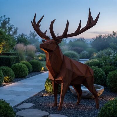 Harga yang bagus Patung Rusa Baja Corten Ukuran Asli Geometris Low Poly Dekorasi Taman Luar Ruangan Seni Hewan Baja Tahan Cuaca Berkarat On line