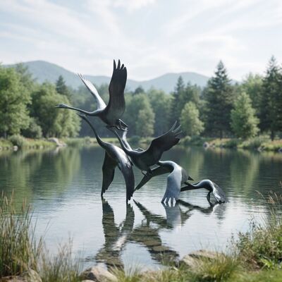 Harga yang bagus Patung Crane Perunggu Luar Ruang Burung Terbang Patung Taman Fitur Air Dekorasi Kolam Besar Patina Logam Finish Landscape Custom On line