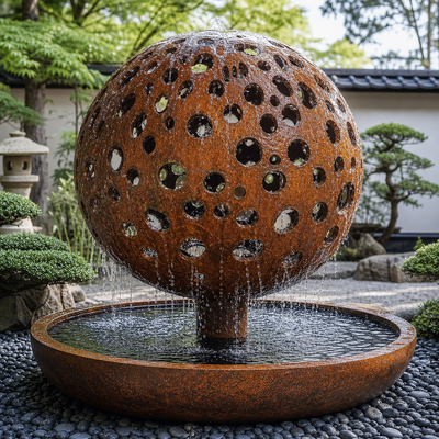 Harga yang bagus Sculpture Bola Baja yang Terseludup Corten Baja Luar Taman Lansekap Dekorasi Air Mancur On line