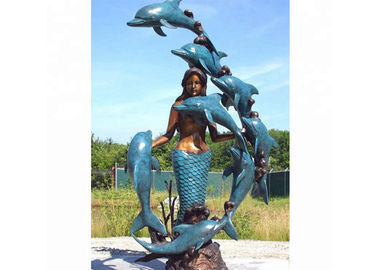 Harga yang bagus Hidup Ukuran Patung Perunggu Barat Dolphin Dan Mermaid Patung Untuk Casting Finish on line