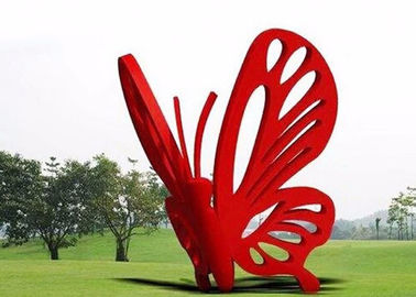 Harga yang bagus Seni Kontemporer Stainless Steel Patung Taman Kupu-kupu Merah Besar on line