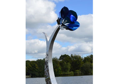 Harga yang bagus Dekorasi taman Warna Biru Logam Bunga Patung Stainless Steel Painted Finish on line