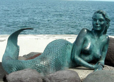 Dekorasi Mermaid Outdoor Bronze Taman Patung 200cm Panjang OEM Tersedia