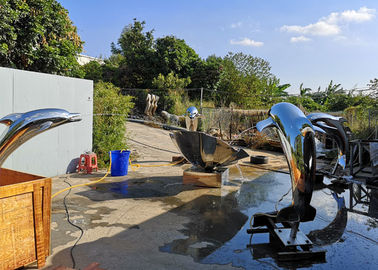 Harga yang bagus Desain Modern Art Cermin Dipoles Stainless Steel Patung Dolphin Fountain on line