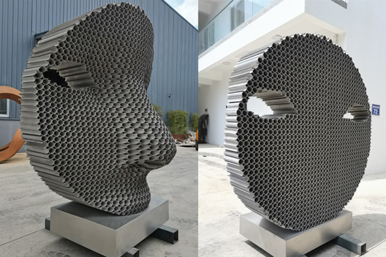 Harga yang bagus Matt Finish Patung Wajah Abstrak Stainless Steel Modern Tinggi 200cm on line
