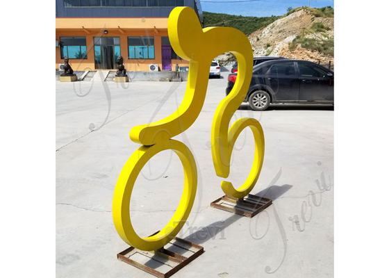 Harga yang bagus Patung Pengendara Sepeda Stainless Steel Dicat Dekoratif Publik Luar Ruangan on line